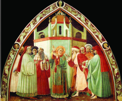 Paolo Uccello (1397-1475), Dispute de Saint Etienne avec les Juifs. Prato, Duomo
