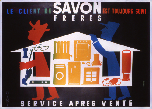 AURIAC J., vers 1956. Publicité de l’entreprise Savon frères [162 x 116 cm]. Marseille : Collection CCI Marseille-Provence, QAF 415.