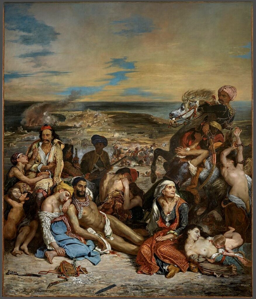 Eugène Delacroix, Massacres de Scio, 1824, 419 × 354 cm, Musée du Louvre, Domaine public