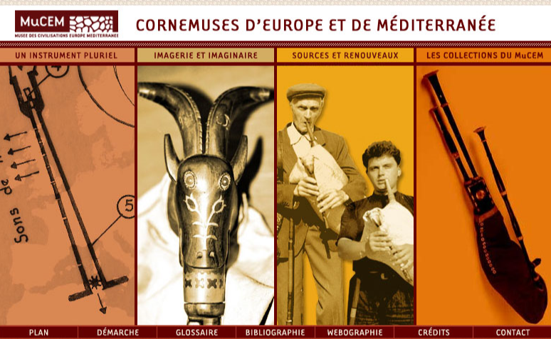 Page d'accueil du site "Cornemuses d'Europe et de Méditerranée © Mucem / Hyptique