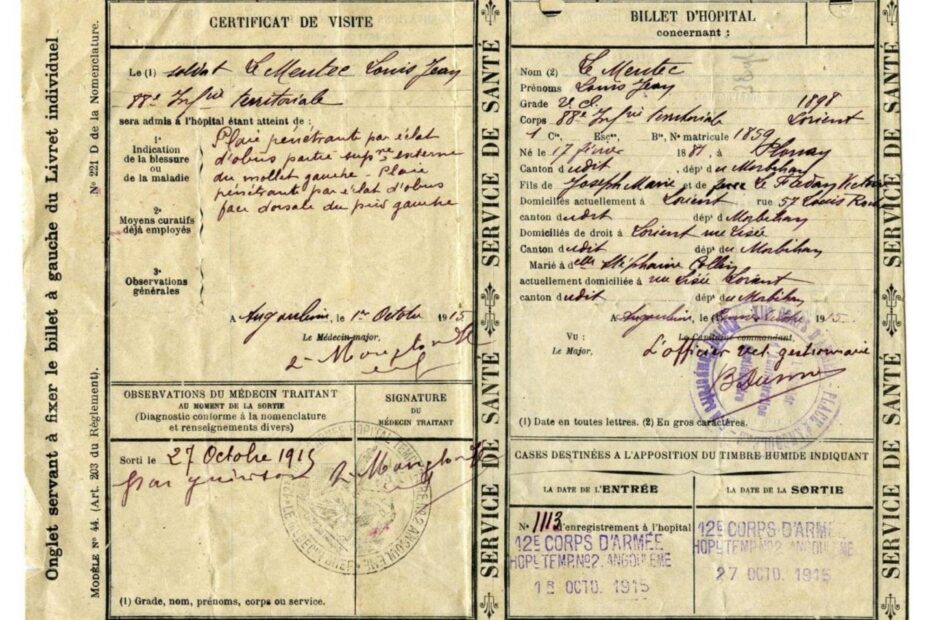 Blessures de Louis Le Mentec - 1915 - Europeana 1914-1918, Europe - CC BY-SA.