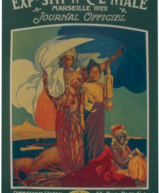 llustration : Couverture du Journal officiel de l'Exposition coloniale de Marseille 1922, reproduisant l'affiche de David Dellepiane, 1922, Marseille, Archives Municipales de la ville de Marseille, fonds 74 R 4)