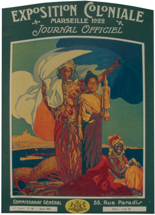 llustration : Couverture du Journal officiel de l'Exposition coloniale de Marseille 1922, reproduisant l'affiche de David Dellepiane, 1922, Marseille, Archives Municipales de la ville de Marseille, fonds 74 R 4)